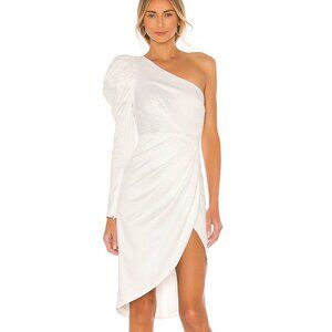 Michael Costello x Revolve Vera Midi White One-Shoulder Formal Gala Dress Sz M